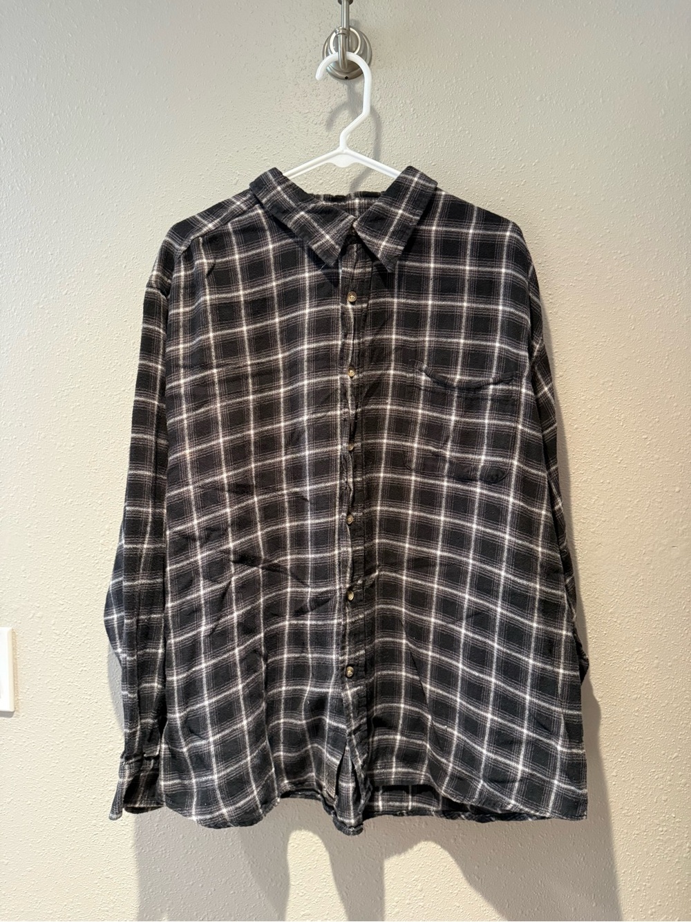 SteelTown Workwear Mens Black White Plaid Long Sleeve Button Down Flannel Shirt